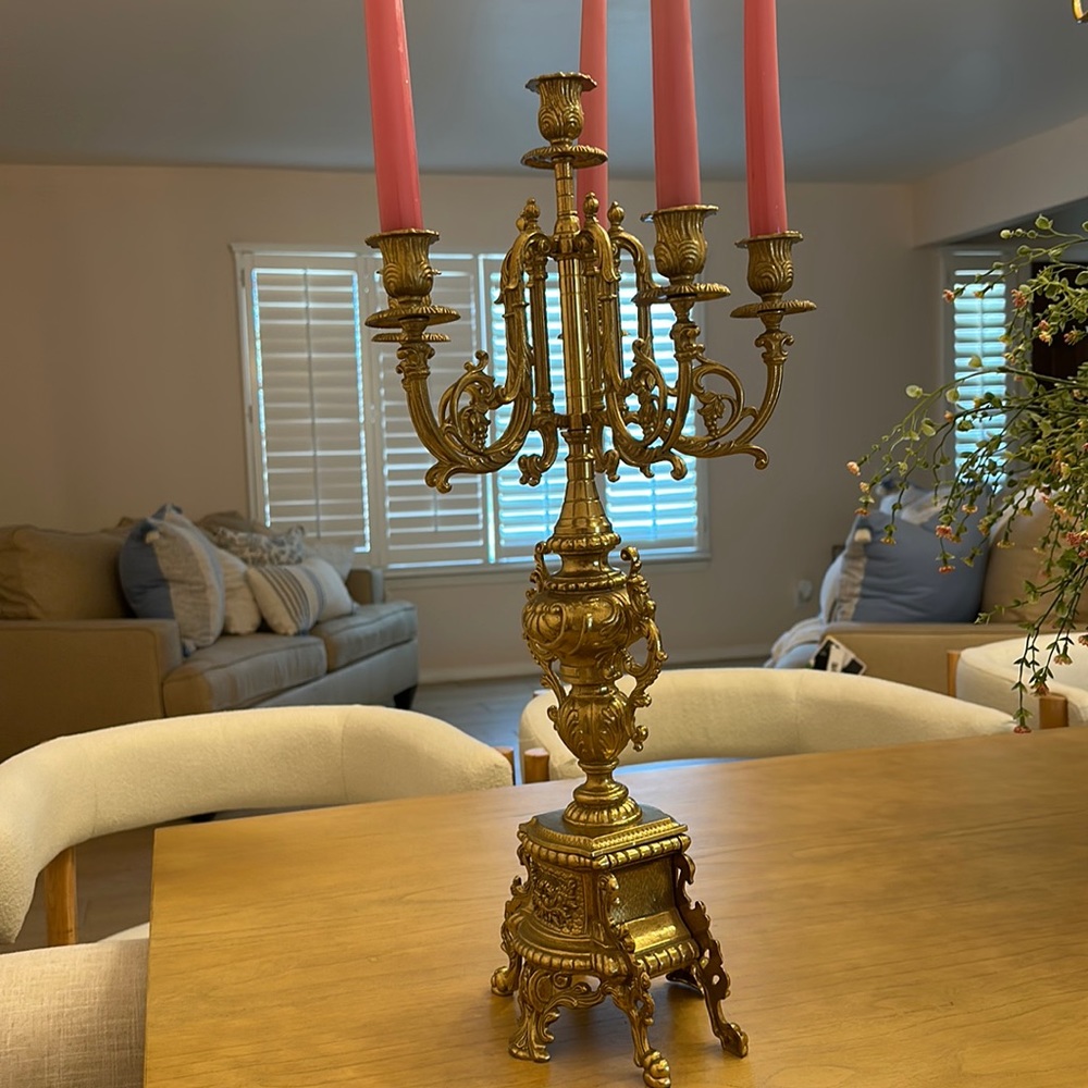 Vintage European  - Finished Solid Metal Candle Holder/ Candelabra